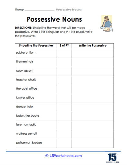 plural possessive worksheet