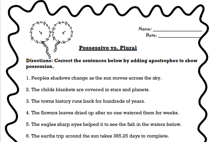 plural vs possessive worksheet