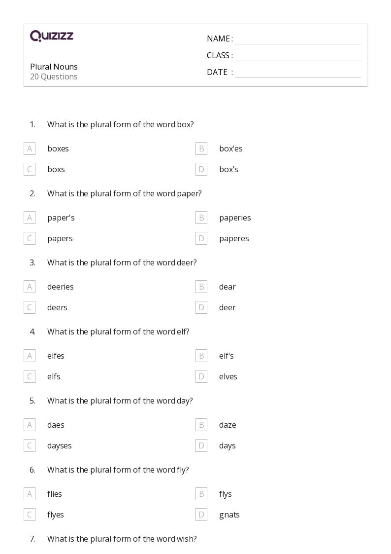 plural worksheet 3rd grade