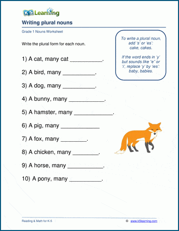 plural worksheet for first grade
