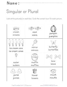 Singular or Plural Worksheet for Kindergarten - 2nd Grade | Lesson ...