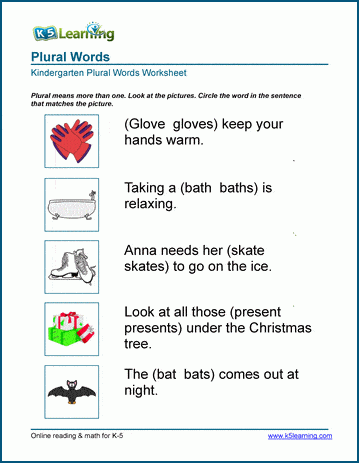 plural worksheet for kindergarten