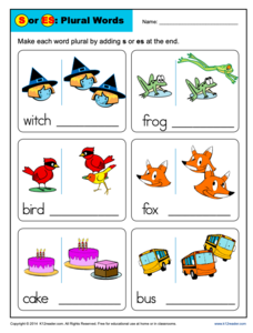 S or ES: Plural Words Worksheet for Kindergarten - 2nd Grade ...