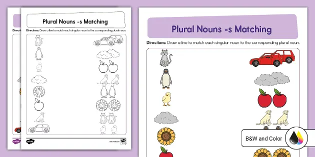 Kindergarten Plural Nouns -s Matching Activity - Twinkl