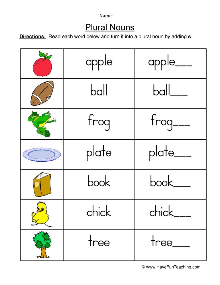 Creating Plural Nouns Worksheet by Teach Simple