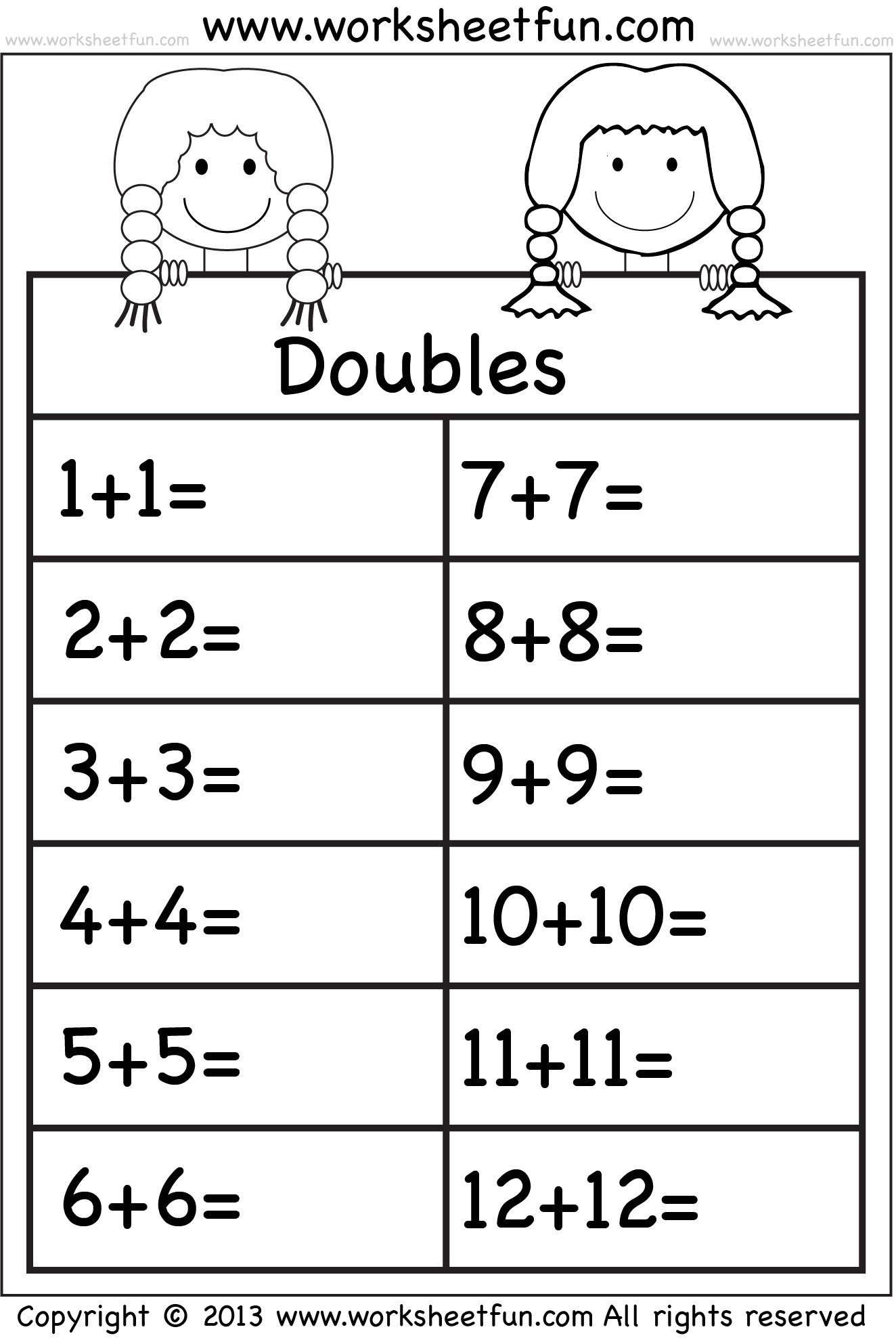Addition Doubles - 1 Worksheet / FREE Printable Worksheets ...