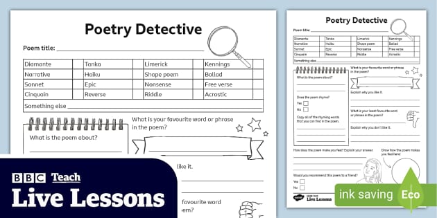 FREE! - BBC Live Lesson: National Poetry Day Poem Analysis Worksheet