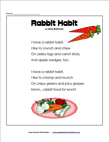 poem worksheet for 3rd grade