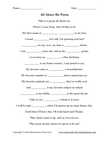 Cinquain Poetry Worksheet | All Kids Network