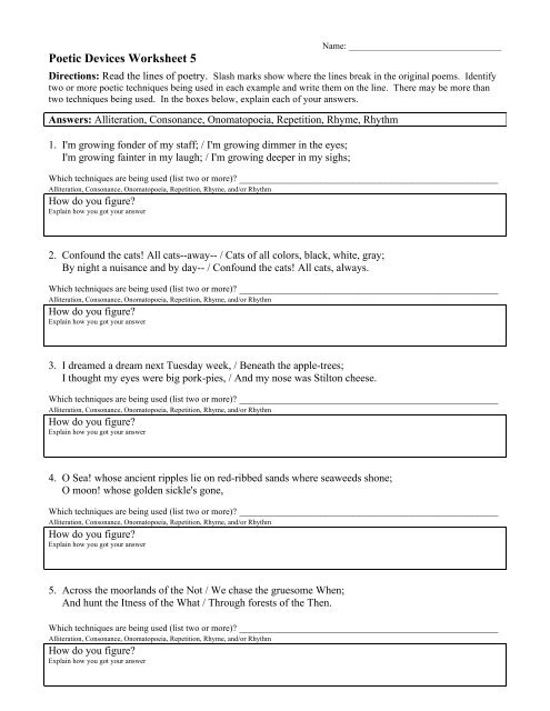 Poetic Devices Worksheet 5