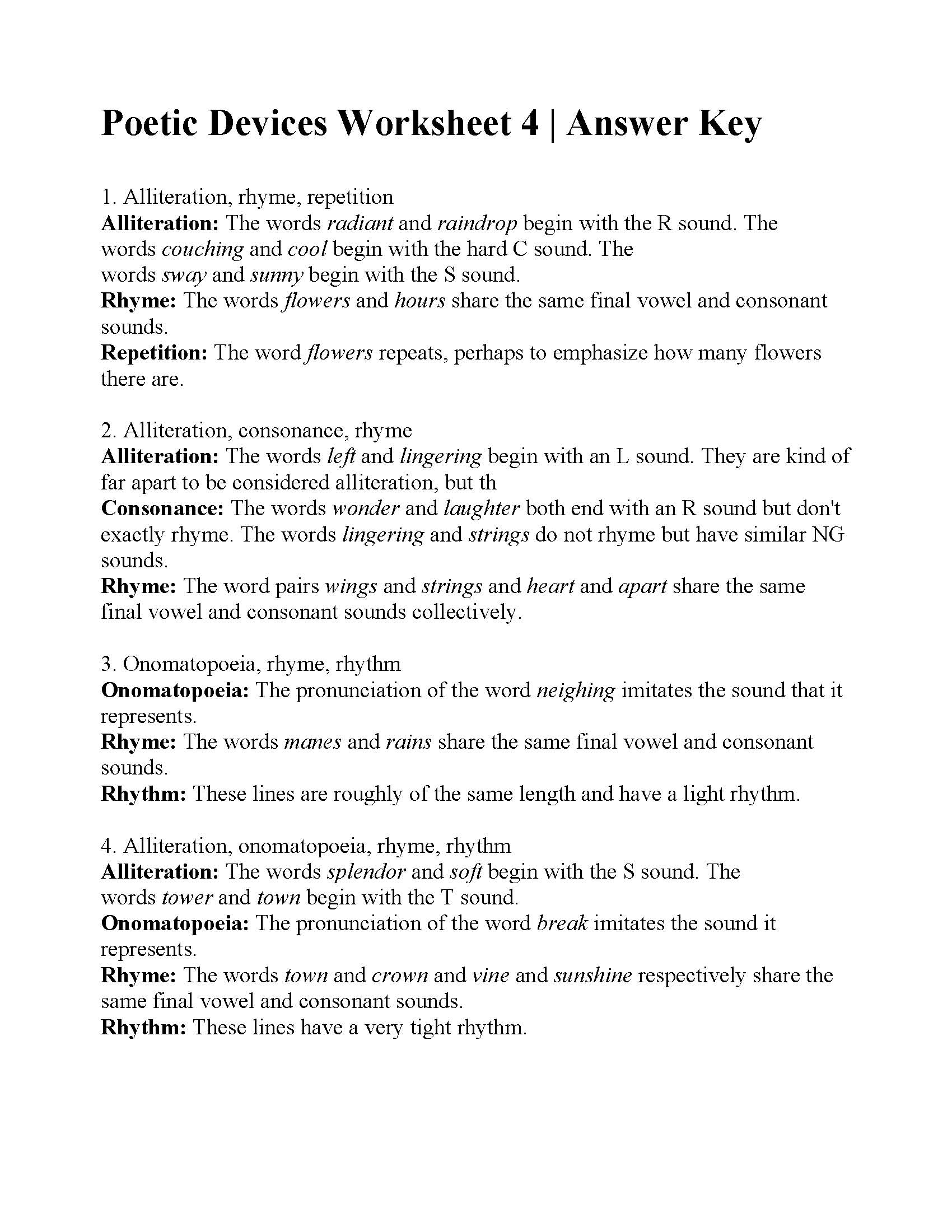 poetic devices worksheet 5 answers