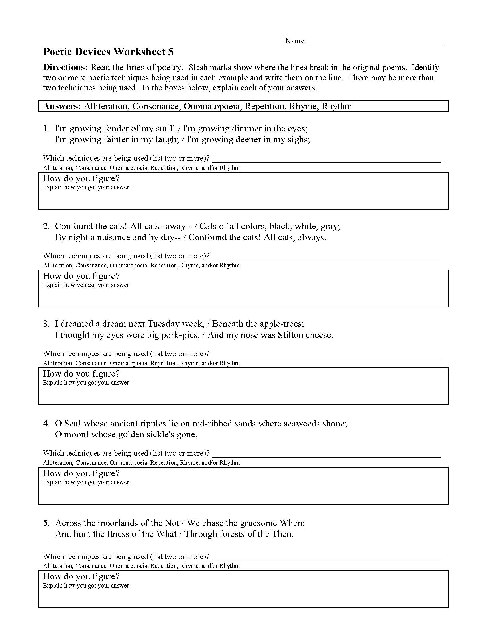 poetic devices worksheet 5