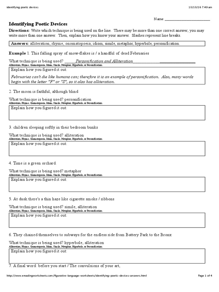 poetic devices worksheet 5