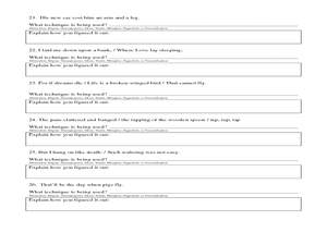 Identify Poetic Devices Worksheet for 6th - 8th Grade | Lesson Planet