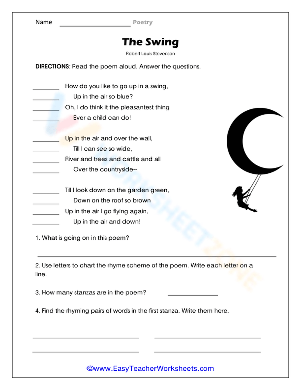 Free Collection of Poetry Worksheets for All Grades