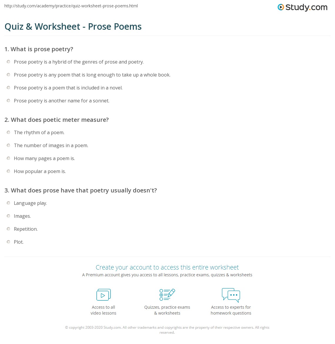 Quiz &  Worksheet - Prose Poems | Study.com
