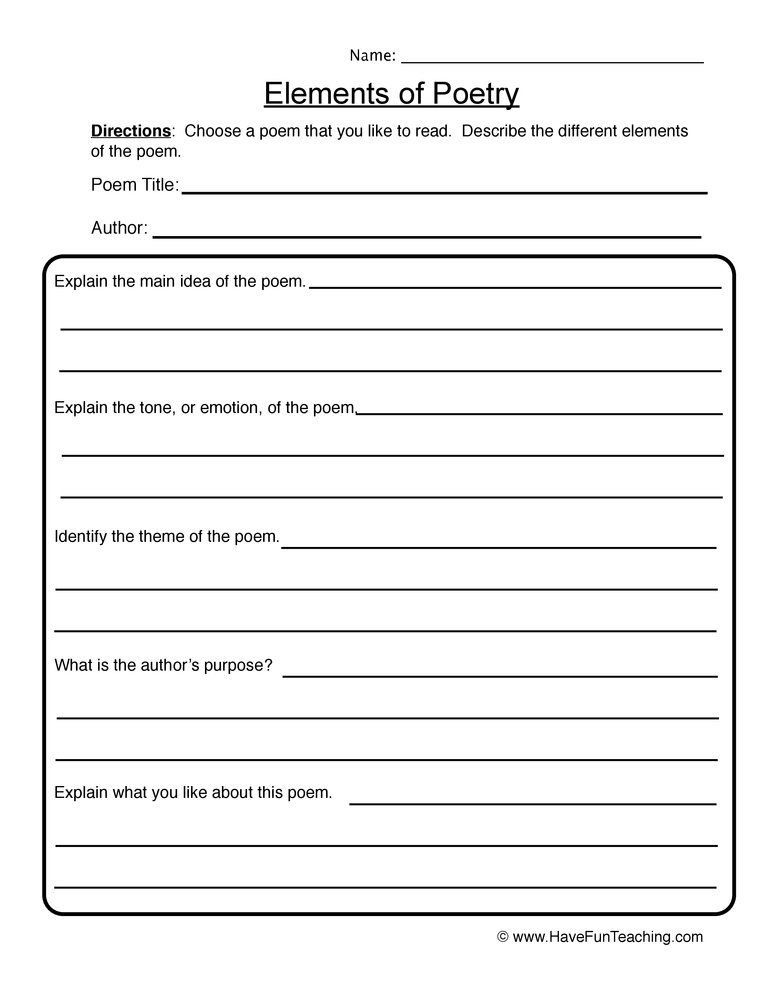 Poetry Response Worksheet by Teach Simple