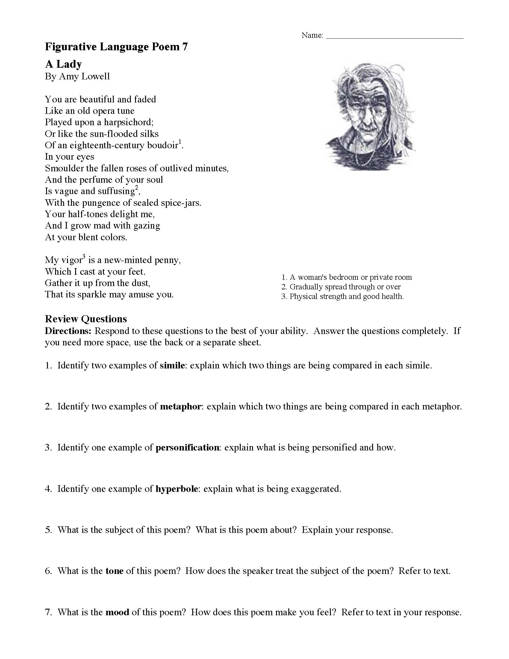 poetry comprehension worksheet