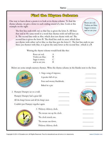 Find the Rhyme Scheme | Poetry Worksheets