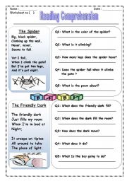 Poem reading comprehension - ESL worksheet by sweetsuna