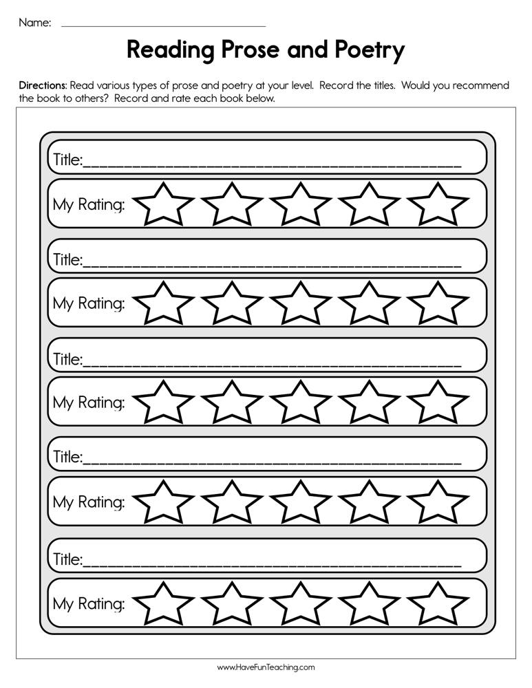 poetry reading worksheet