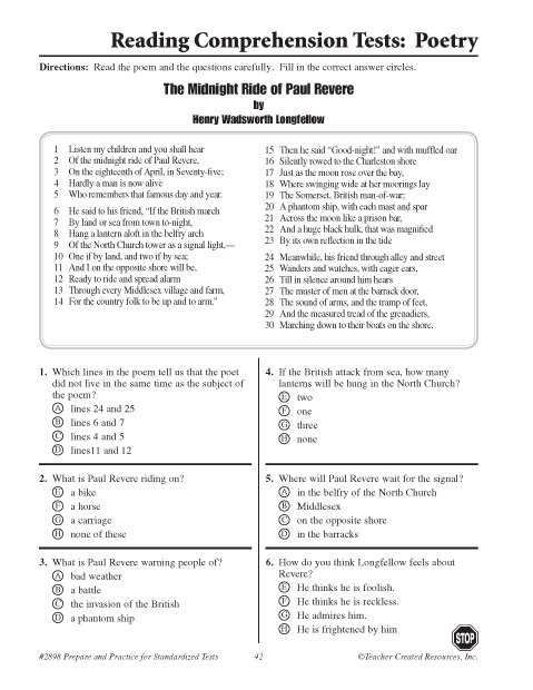poetry reading worksheet