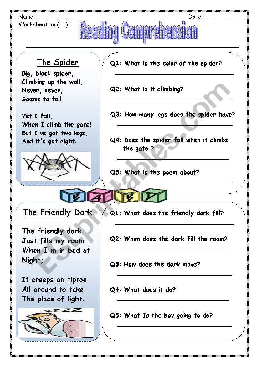 Poem reading comprehension - ESL worksheet by sweetsuna