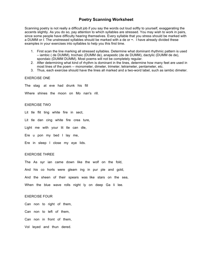 Poetry Scanning Worksheet