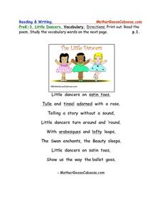 Little Dancers Poetry and Vocabulary Worksheet Worksheet for 3rd ...