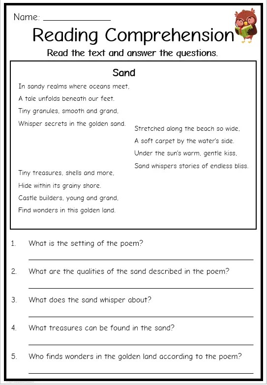 Poetry Worksheets 3rd Grade