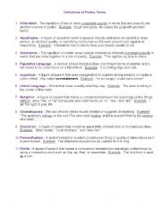 poetry worksheet for middle school
