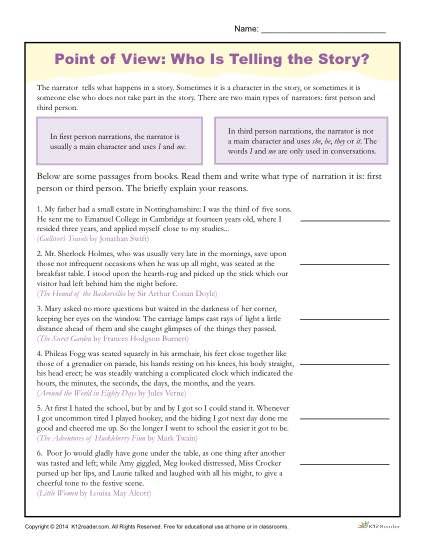 point of view 2nd grade worksheet