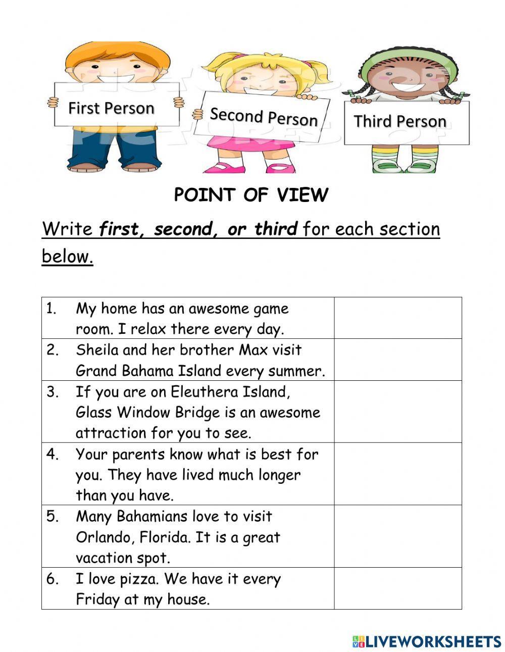 point of view worksheet for 3rd grade