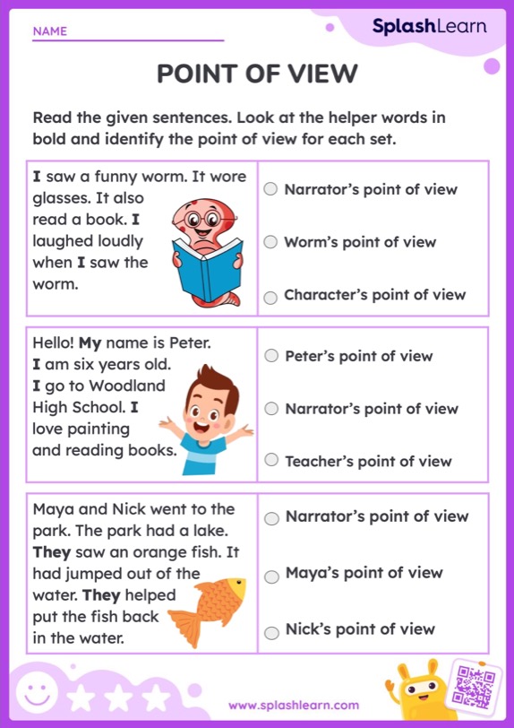 point of view worksheet for 3rd grade
