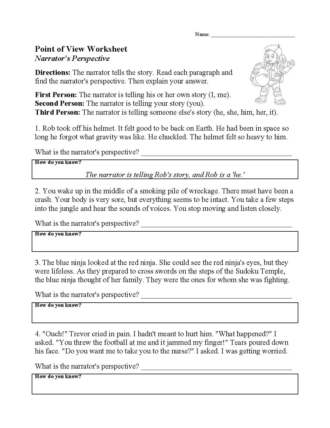 Point of View Worksheet | Elements of Fiction Activity