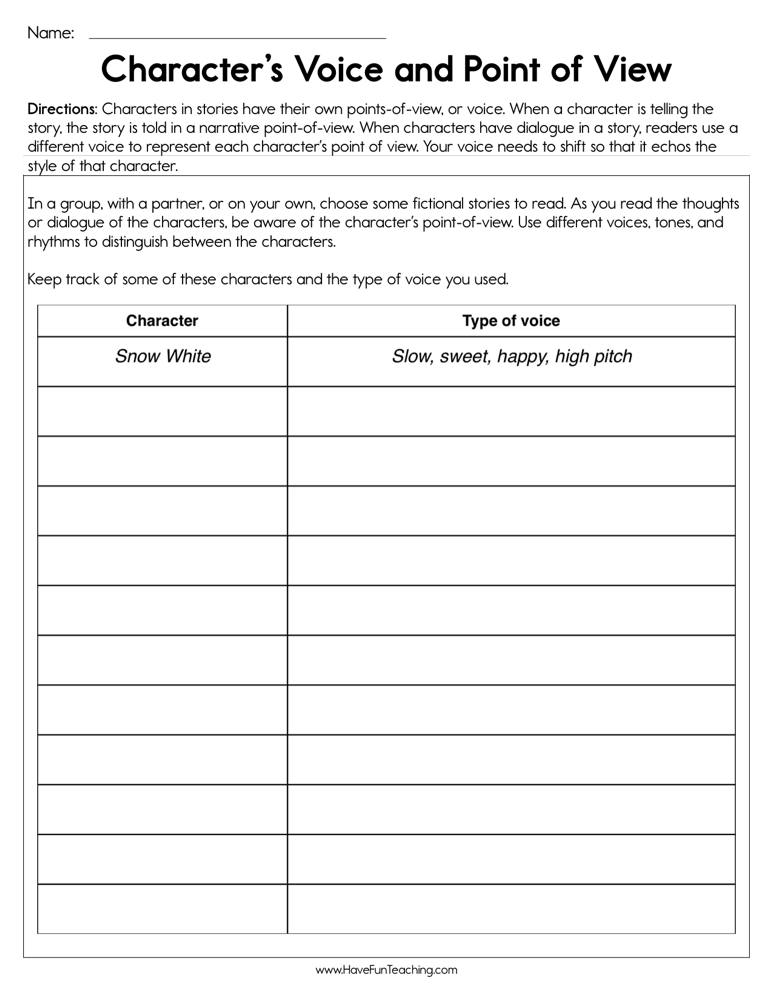 point of view worksheet