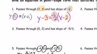 point slope form equation worksheet