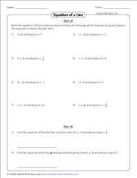 Point-Slope Form of Equation of a Line Worksheets