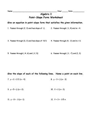 point slope form worksheet answers