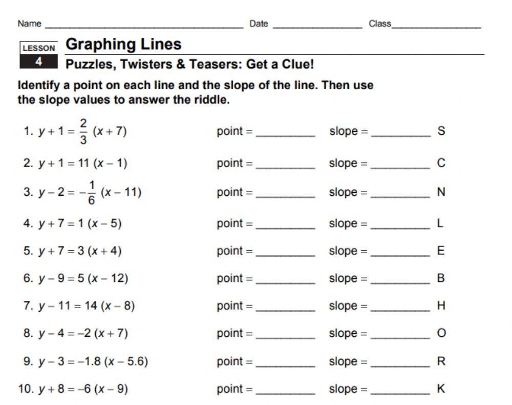 point slope form worksheet
