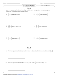 Point-Slope Form of Equation of a Line Worksheets