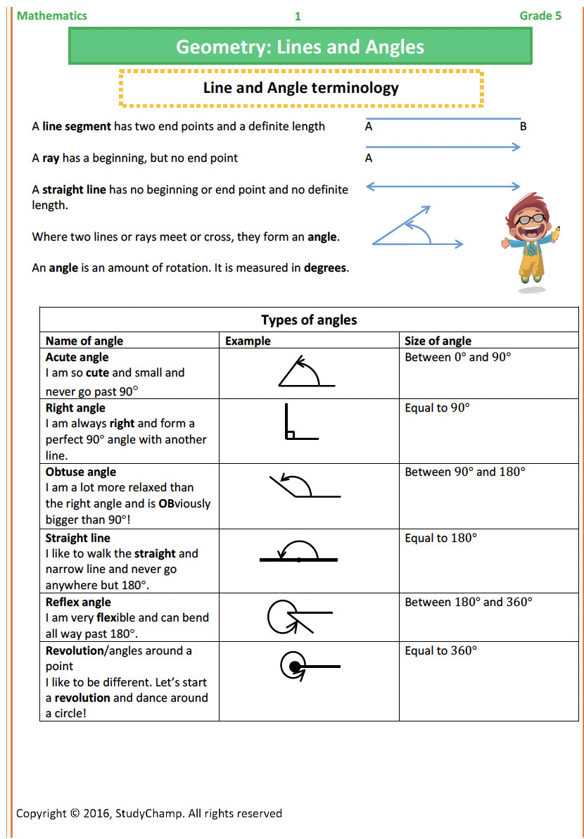 Grade 5 Mathematics Worksheet Geometry Lines and Angles Worksheets Library