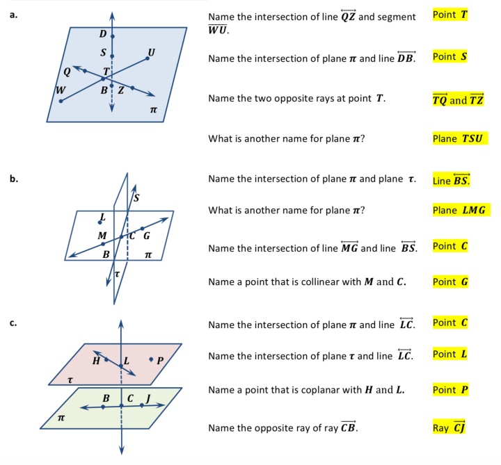 points lines and planes worksheet answers