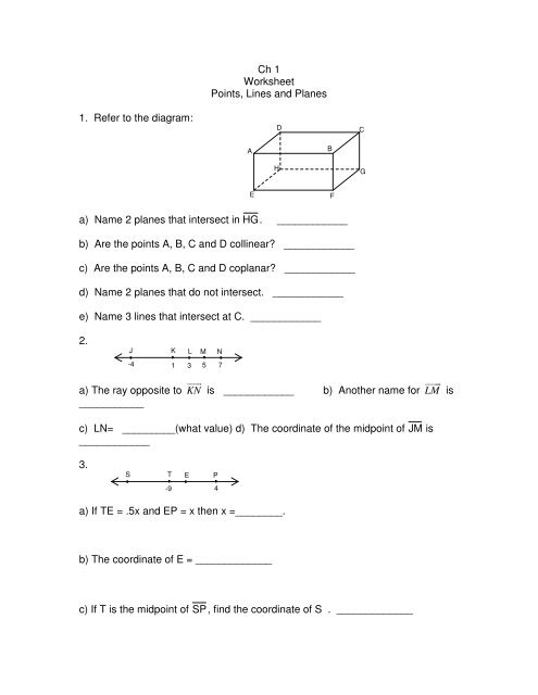 points lines and planes worksheet answers