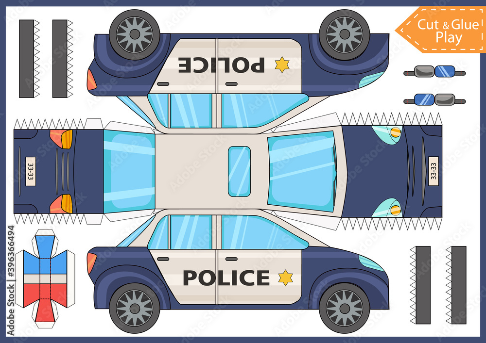 Cut and glue the paper a police car. Worksheet with funny ...
