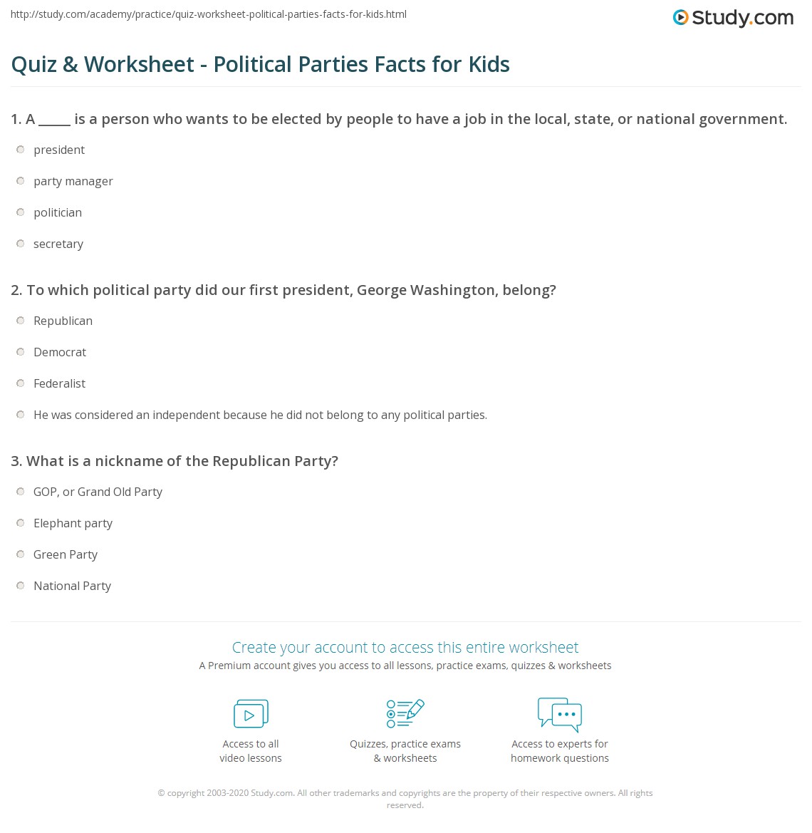 Quiz &  Worksheet - Political Parties Facts for Kids | Study.com