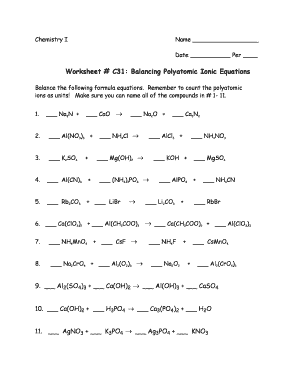 Balancing Ionic Equations Worksheet With Answers - Fill Online ...
