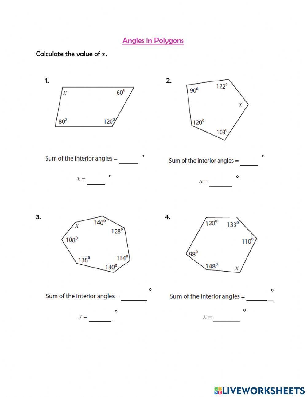 Angles in Polygons worksheet  