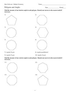 Polygons and Angles Worksheet for 6th - 10th Grade | Lesson Planet