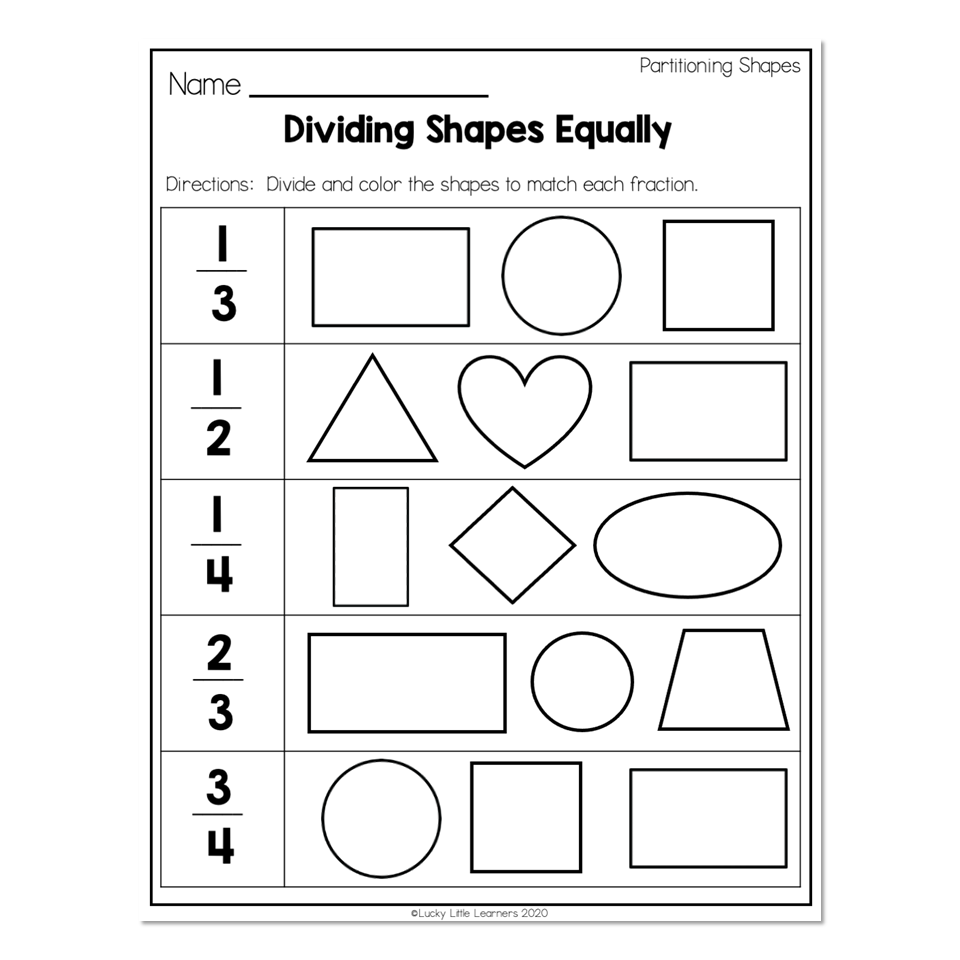 2nd Grade Math Worksheets - Geometry - Partitioning Shapes ...